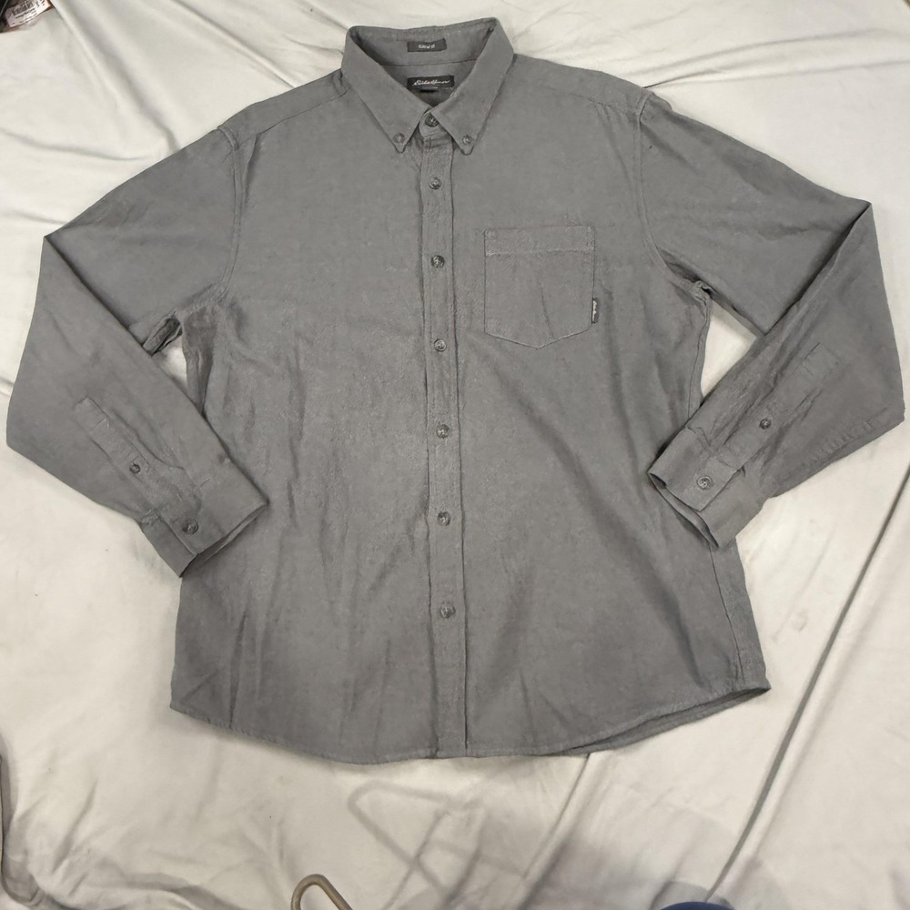 Eddie Bauer‎ Shirt Mens Large Gray Long Sleeve Button Up Classic Fit Casual